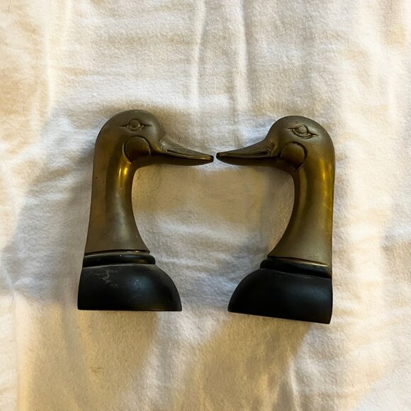 Vintage Estate Solid Brass Duck Head Bookends - Picture 4 of 7